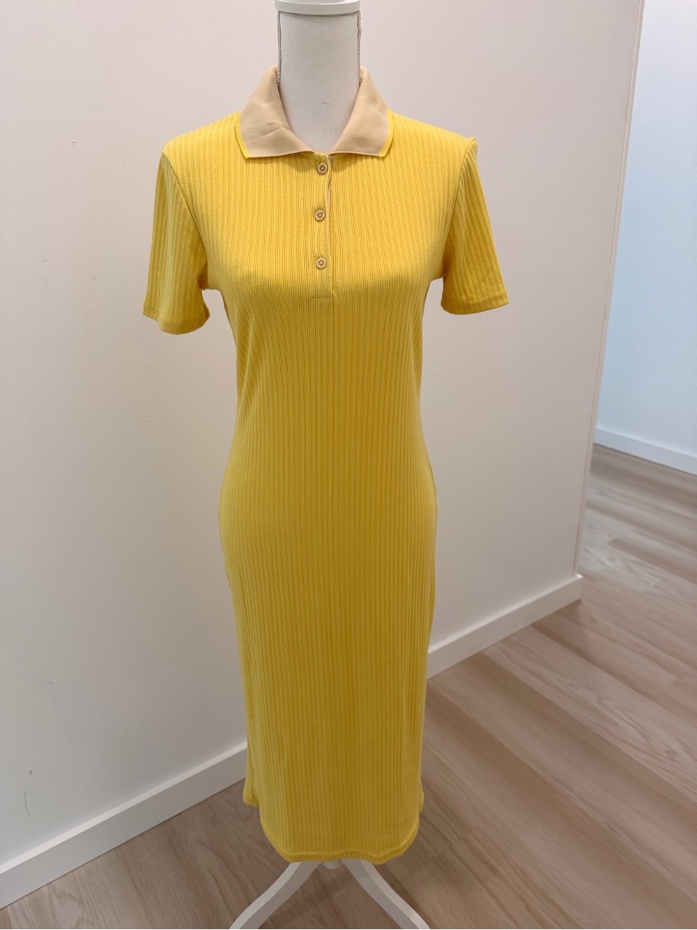 NWT Zara Yellow Polo Rib Knit Midi Dress Size M